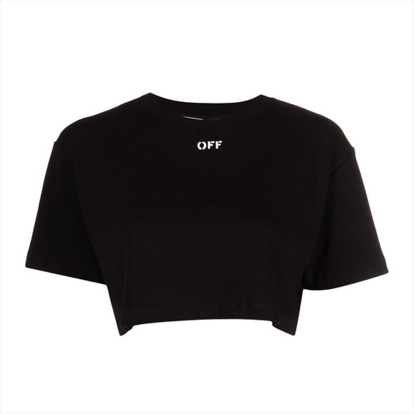 Off-White Women's Cotton Basic Logo Ribbed Cropped T-Shirt Black - Picture 1 of 3